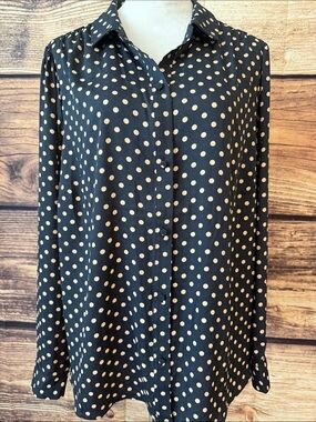 LC Lauren Conrad Black Blouse with Cream Polka Dots